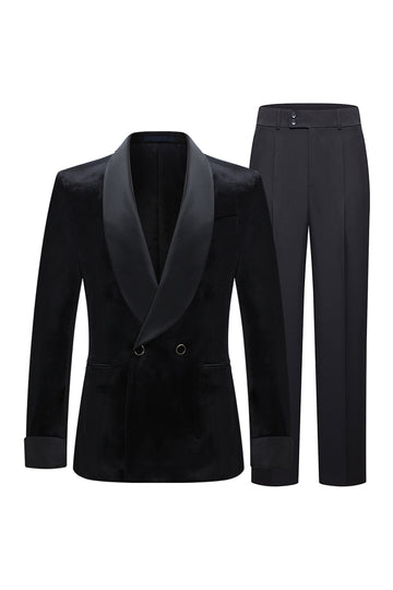 Shawl Lapel 2 Piece Black Velvet Men's Suits